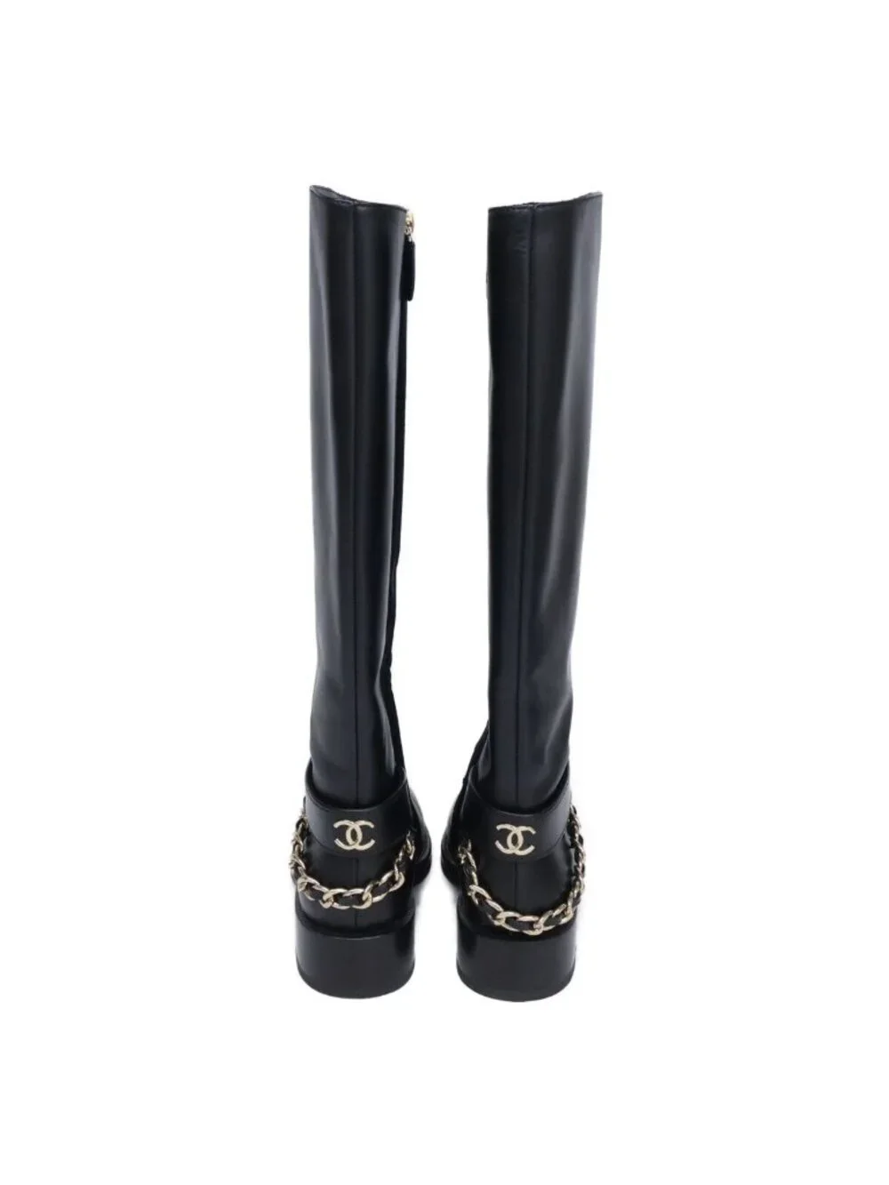 Chanel CC Logo Chain Strap Long Boots 36c